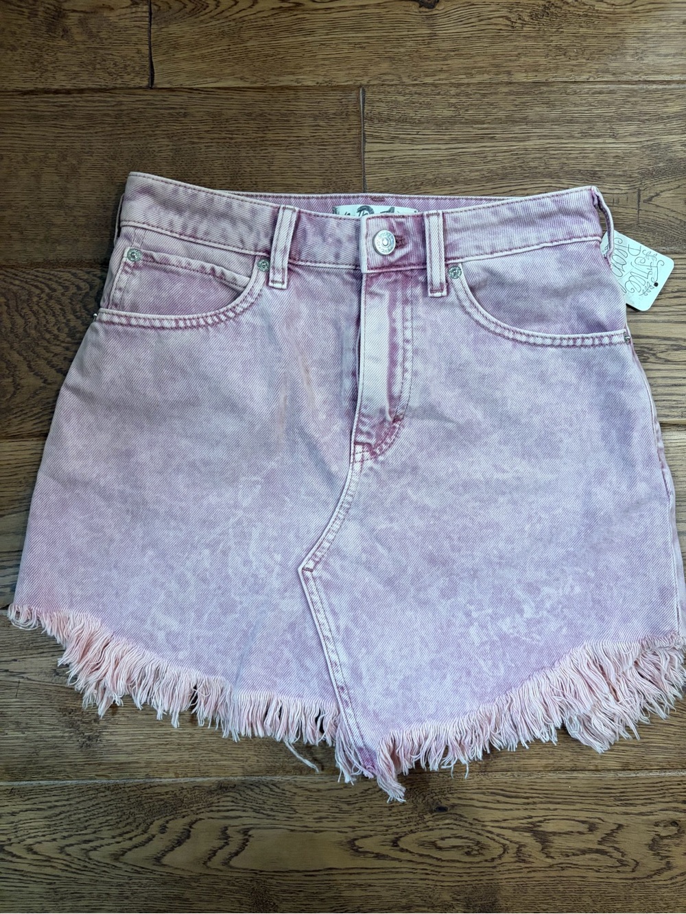We The Free Washed Pink Frayed Denim Mini Skirt